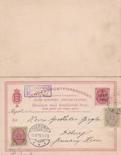 1909: West-India: Denmark/St. Thomas to Germany/Dieburg