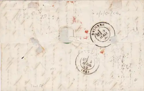 1866: letter from Portugal to Orthez, MiNr. 22