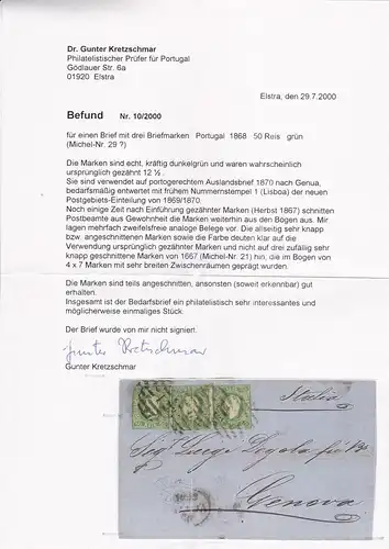 1868: letter from Portugal (MiNr. 21) to Genua/Italy