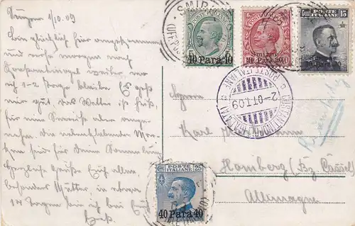 Italy to Germany 1909, registerd, Costantinople - Galata