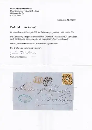 1871: Portugal to France-Bordeaux, Mi n° 30