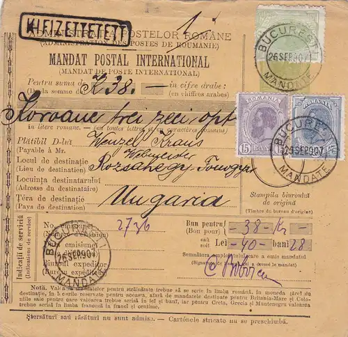 1907: parcel card Romaina/Bucaresti to Hungary