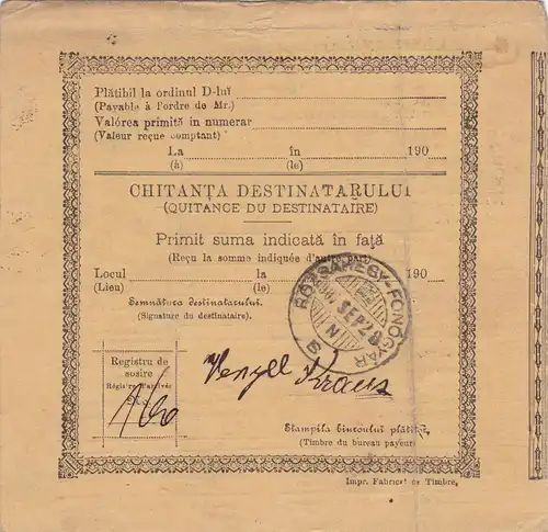 1907: parcel card Romaina/Bucaresti to Hungary