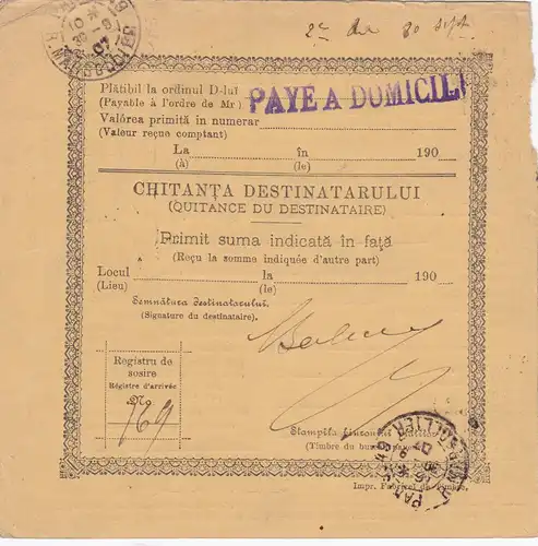 parcel card 1907 Romaina/Bucaresti to France
