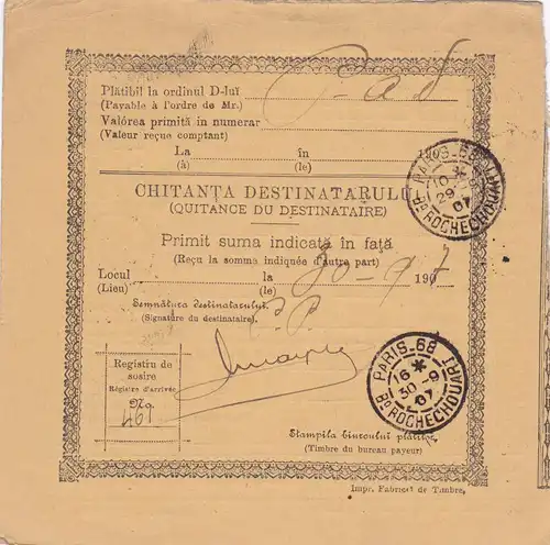 parcel card Romaina/Bucaresti 1907 to France