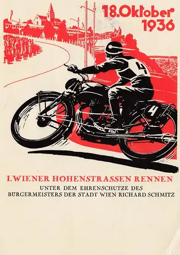 Wiener Hohenstrassen Rennen 1936 - AK mit Sonderstempl - Offizielle Festkarte