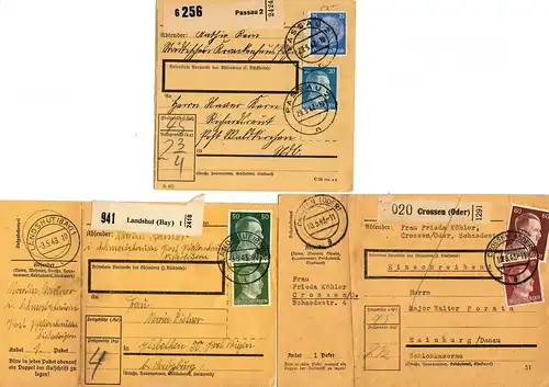Convolue par 3 cartes de paquets 1942/43 de Grosse, Landshut et Passau