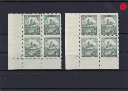 Böhmen & Mähren: **, postfrisch, MiNr. 26 Viererblock Eckrand
