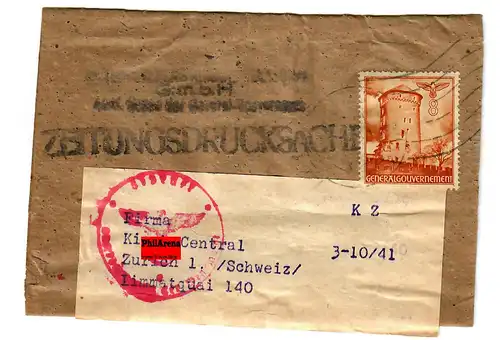 GG: Streifband an nach Zürich mit Zensur 10.1941