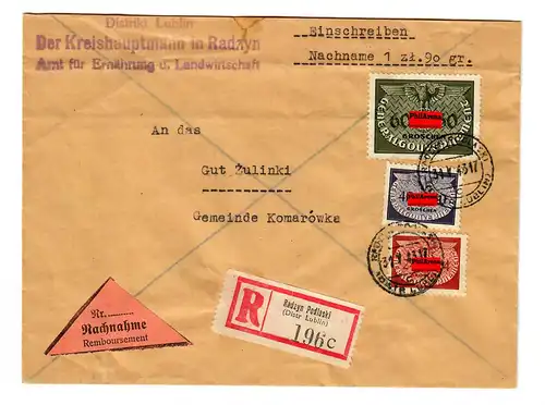 GG: Dienst - R-Nachnahmebrief, portogerecht Radzyn Podlaski nach Komarowka