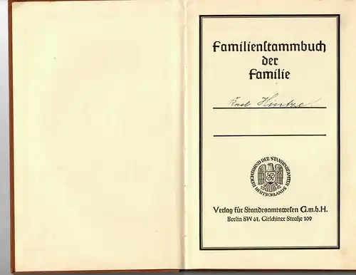 GG: Livre généalogique allemand de la famille unique1937-1942