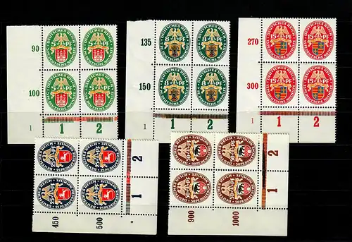 DR: MiNr. 425-429, Eckrand Viererblöcke VE3, postfrisch, **