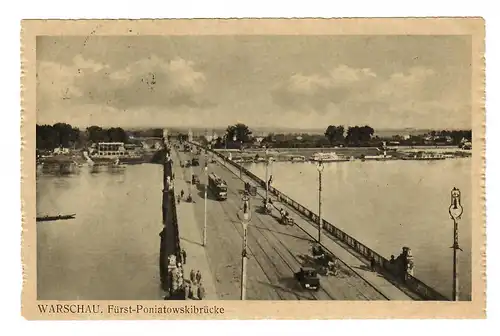GG: AK Warschau - Fürst Poniatowskibrücke, 1942 an Bezirksverwaltung Weimar