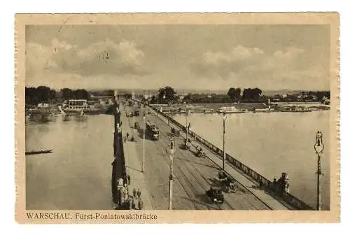 GG: AK Warschau - Fürst Poniatowskibrücke, 1942 an Bezirksverwaltung Weimar