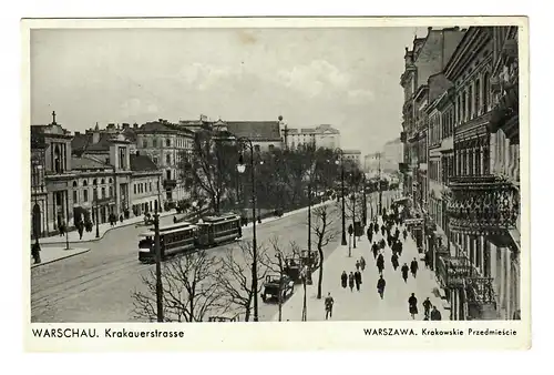 GG: AK Varsovie - Krakuer Strasse, avec tramway, 1941, Feldpost