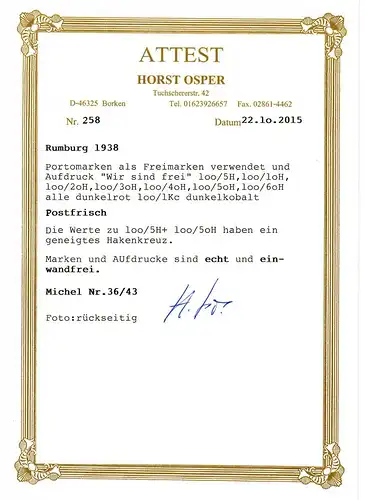 Rumburg: Minn 36-43, frais, ** avec PF 36I, 41I