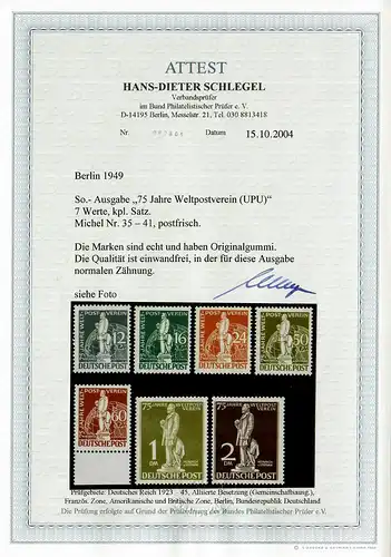 Berlin 1949: MiNr. 35-41, postfrisch, **, BPP Attest