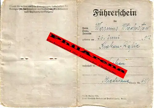 Generalgouvernement GG: Führerschein 1942, Krakau mit seltenen Verwaltungsmarken