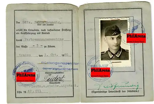 Generalgouvernement GG: Wehrmacht Führerschein Krakau, 1940