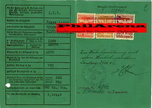 Generalgouvernement GG: Kraftfahrzeugschein LKW Hansa-Lloyd, 1943