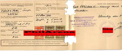 Generalgouvernement GG: Kraftfahrzeugschein Vidal und Sohn, TEMPO von 1942