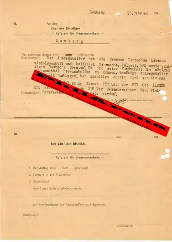 Generalgouvernement GG: Antrag Genehmigung gebrauchtes KFZ, 1943, Gebührenmarken