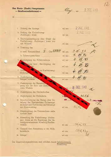 Generalgouvernement GG: Antrag Umschreibung KFZ, Lemberg 1943, LKW Z.I.S.-5  