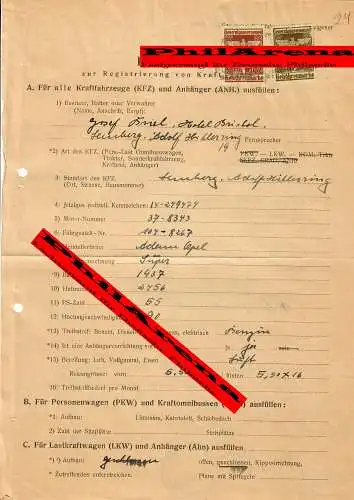 GG: questionnaire d'enregistrement d 'un véhicule automobile Lemberg 1942 OPEL