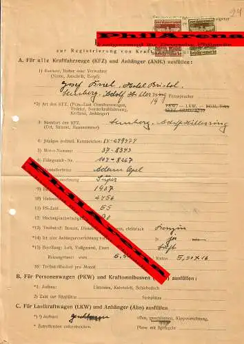 Generalgouvernement GG: Fragebogen zur Registrierung eines KFZ Lemberg 1942 OPEL