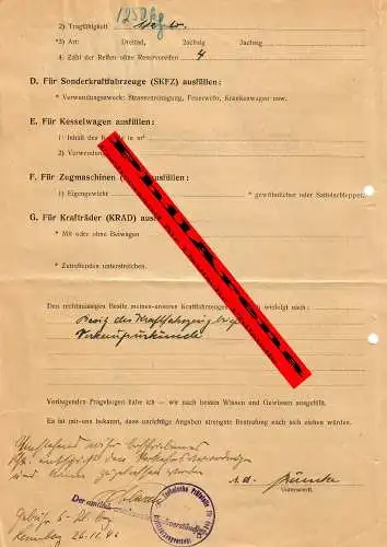 GG: questionnaire d'enregistrement d 'un véhicule automobile Lemberg 1942 OPEL