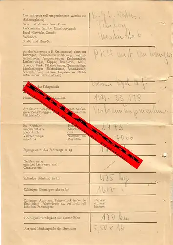 Gouvernement général GG: Demande de conversion de voiture avec remorque OPEL, Lemberg 1944