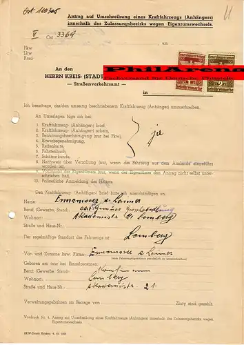 Generalgouvernement GG: Antrag Umschreibung PKW BMW, Lemberg 1944