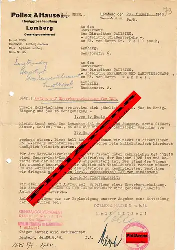 Generalgouvernement GG: Antrag auf Erwerbsgenehmigung LKW, Lemberg 1943