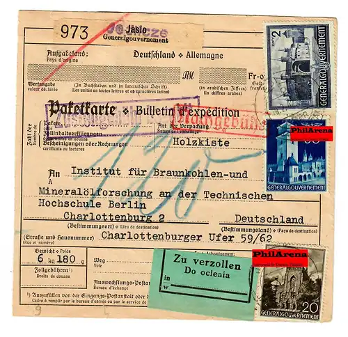 Generalgouvernement GG: Ausland Paketkarte von Jedlicze nach Berlin, 1942