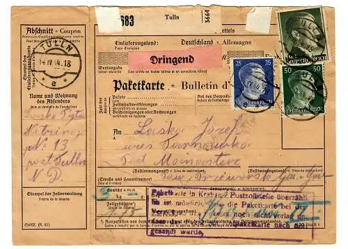 Generalgouvernement GG: Ausland Paketkarte: Postzollstelle Krakau SELTEN 1944