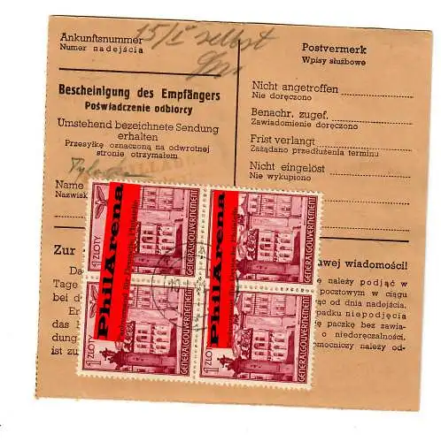 Gouvernement général GG: Carte de colis intérieur Cracovie - Wlodawa 1941