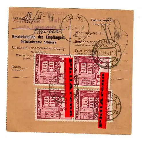 Generalgouvernement GG: Inland NN Paketkarte Warschau-Lublin, 1941