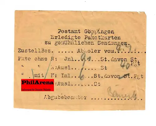 GG: Carte de colis Lublin vers Göppingen 1942