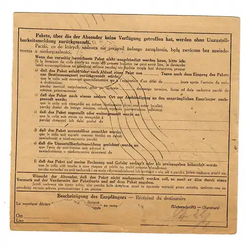 Gouvernement général GG: Carte de colis Lubochnia à l'étranger après fidélisation 1944