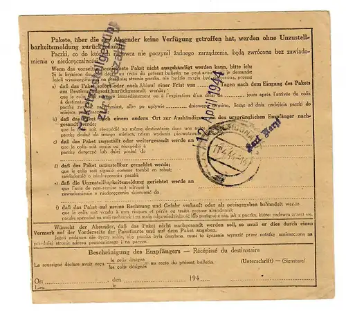 Gouvernement général GG: Carte de colis Markuszow à KZ Mauthausen, 1944
