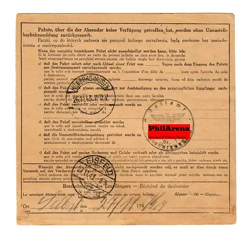 Generalgouvernement GG: Ausland Paketkarte Gorlice nach Eisfeld, 1943, DRINGEND