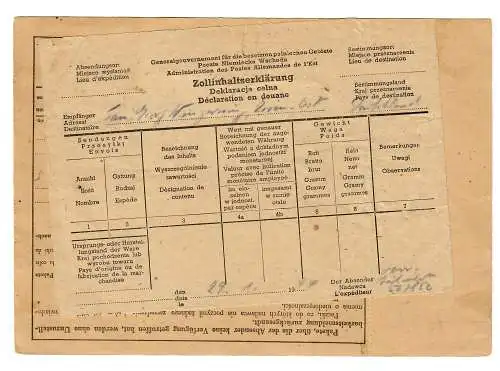 Generalgouvernement GG Ausland Paketkarte Deutsch Przemysl - Essen-Ost, 1944