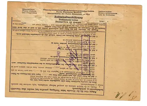 Generalgouvernement GG Ausland Paketkarte Krakau 11 nach Wien, 1944