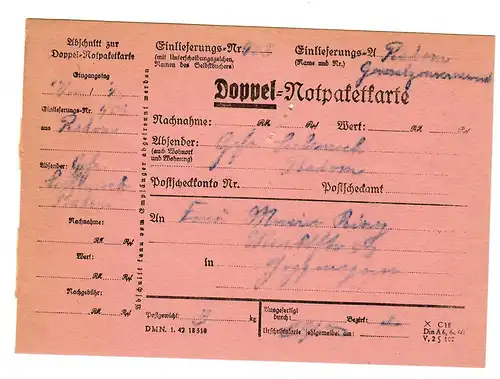 Generalgouvernement GG Ausland Paketkarte Radom nach Göppingen, 1943