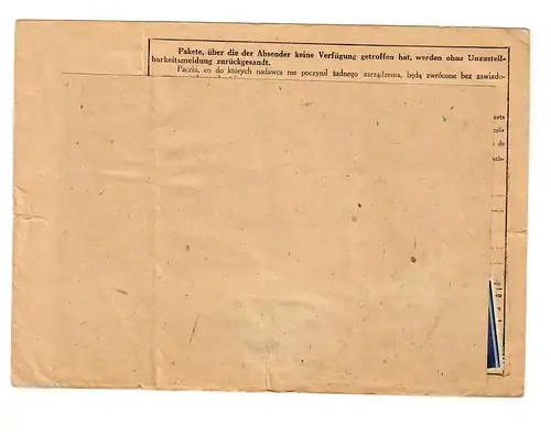 Gouvernement général GG International Carte de colis Parcew par Komben, 1944
