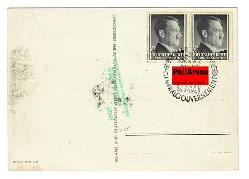 Gouvernement général GG: assurance construction, timbre spécial Cracovie 1943