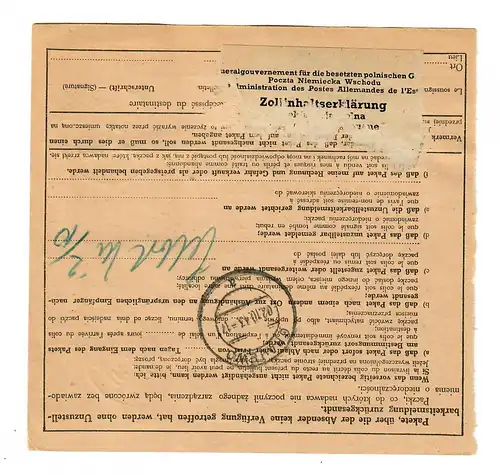 Generalgouvernement GG: Ausland Paket Karte nach Grzjewo 1943, 10. Freiw. Reg. 6