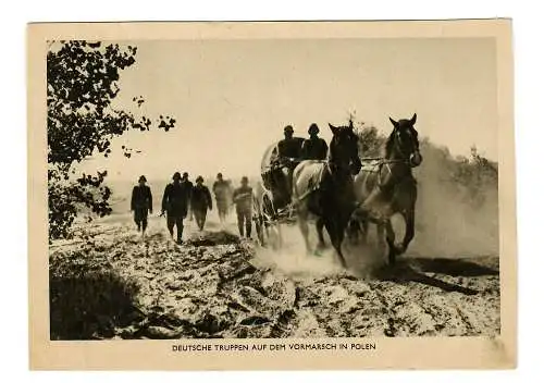 Gouvernement général GG: Carte postale Dt. Les troupes en marche en Pologne