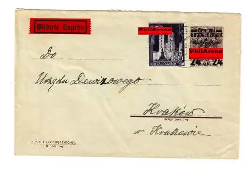 Generalgouvernement GG: Ganzsache U1 als Eilbogen von Lublin nach Krakau 1941