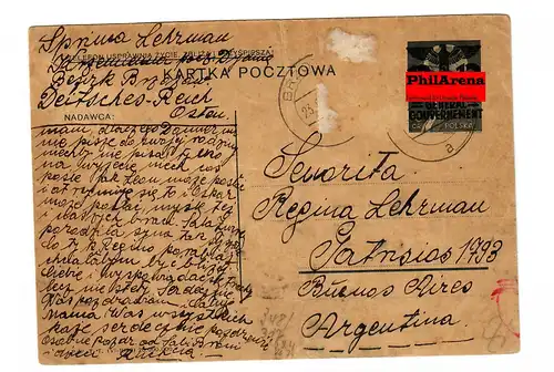 Generalgouvernement GG: Ganzsache P3II 07, 23.9.40 nach Argentinien